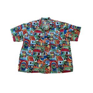 Vintage 90s Toucan Dance Fast Lane Hawaiian Shirt Mens 2XL Colorful